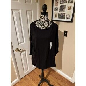 CROFT & BARROW BLACK Boatneck TOP SIZE 3X 100% Cotton Three-Quarter Sleeve New